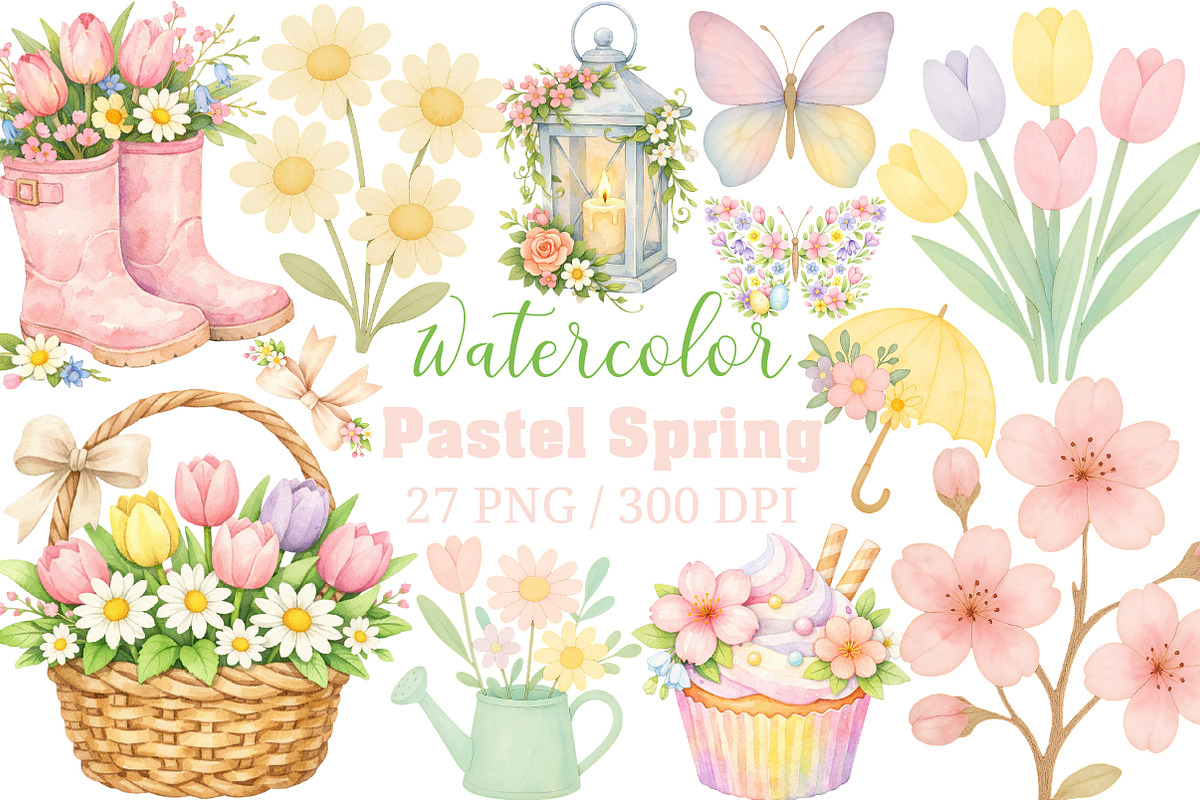 Pastel Spring Clipart PNG, an Illustration by Craft Nest (Photo 1 of 6)