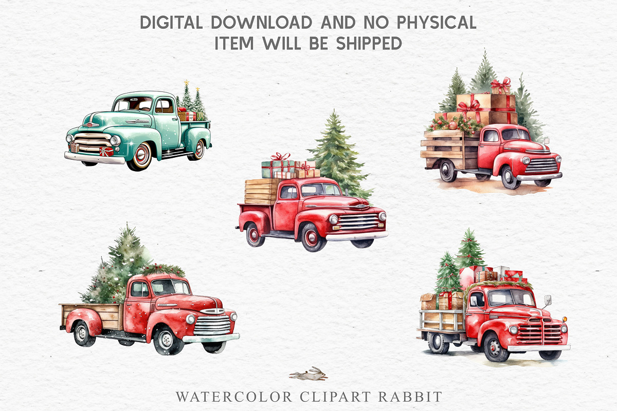 Christmas Truck Santa Winter Clipart, a Seasonal Illustration by Rabbit Heart (Photo 6 of 10)