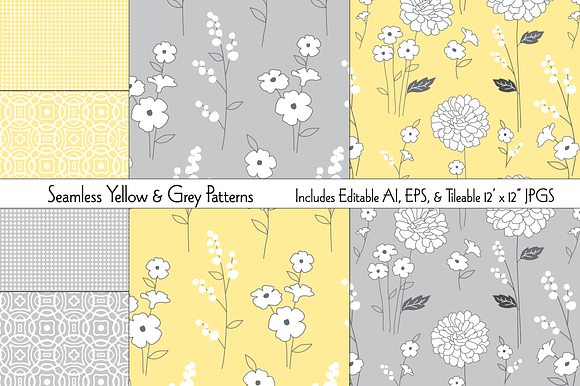 Seamless Yellow & Grey Patterns preview 5