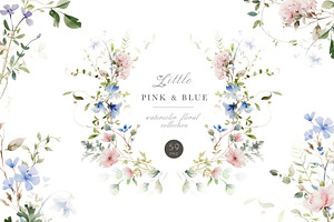 Pink And Blue Floral Clipart