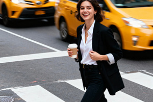 NYC Street Stride with Coffee, a Person Photo by Virgo Studio