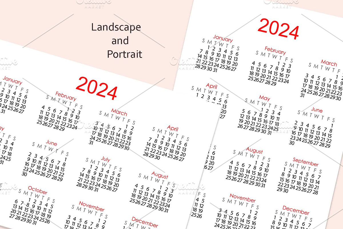 Calendar 2024 template, a Stationery Template by Contes_de_fée (Photo 2 of 7)