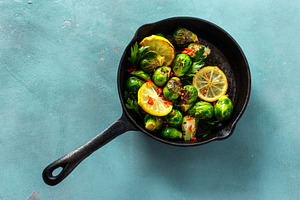 Fried broccoli cast iron pan