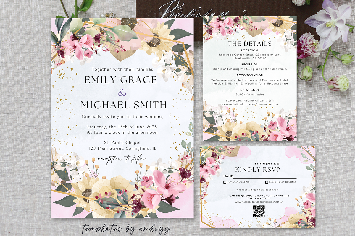 Greenery Pink Floral Wedding Suite, an Invitation Template by Elegant_Studio44 (Photo 3 of 4)