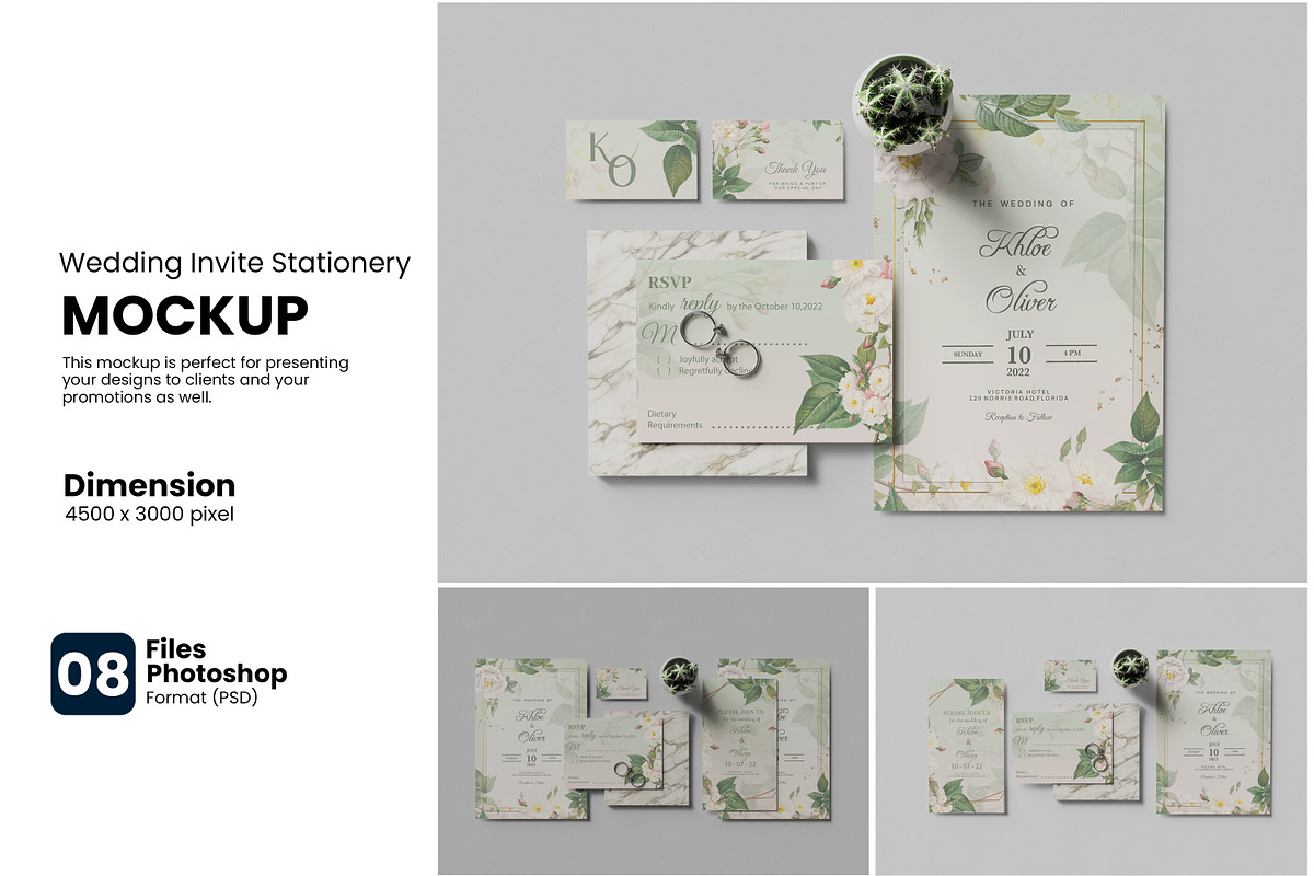 Wedding Invitation Stationery Mockup, a Print Template by bimockup (Photo 1 of 9)