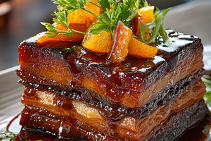 Delicious Glazed Pork Belly with Ora, a Photo by Pixeness Studio