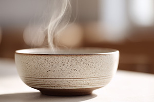 Steaming hot bowl of soup in ceramic, a Food & Drink Photo by MistyDay