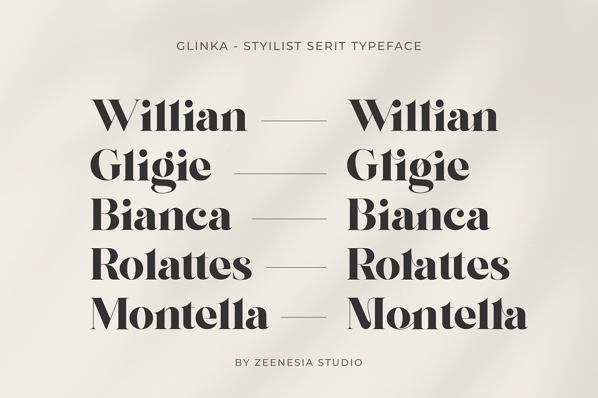 Glinka - A Stylist Serif Font, a Serif Font by zeenesia (Photo 11 of 25)