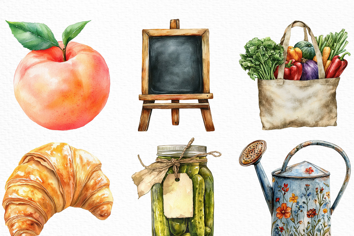 Watercolor Farmers Market Clipart, an Illustration by Craft Nest (Photo 2 of 6)