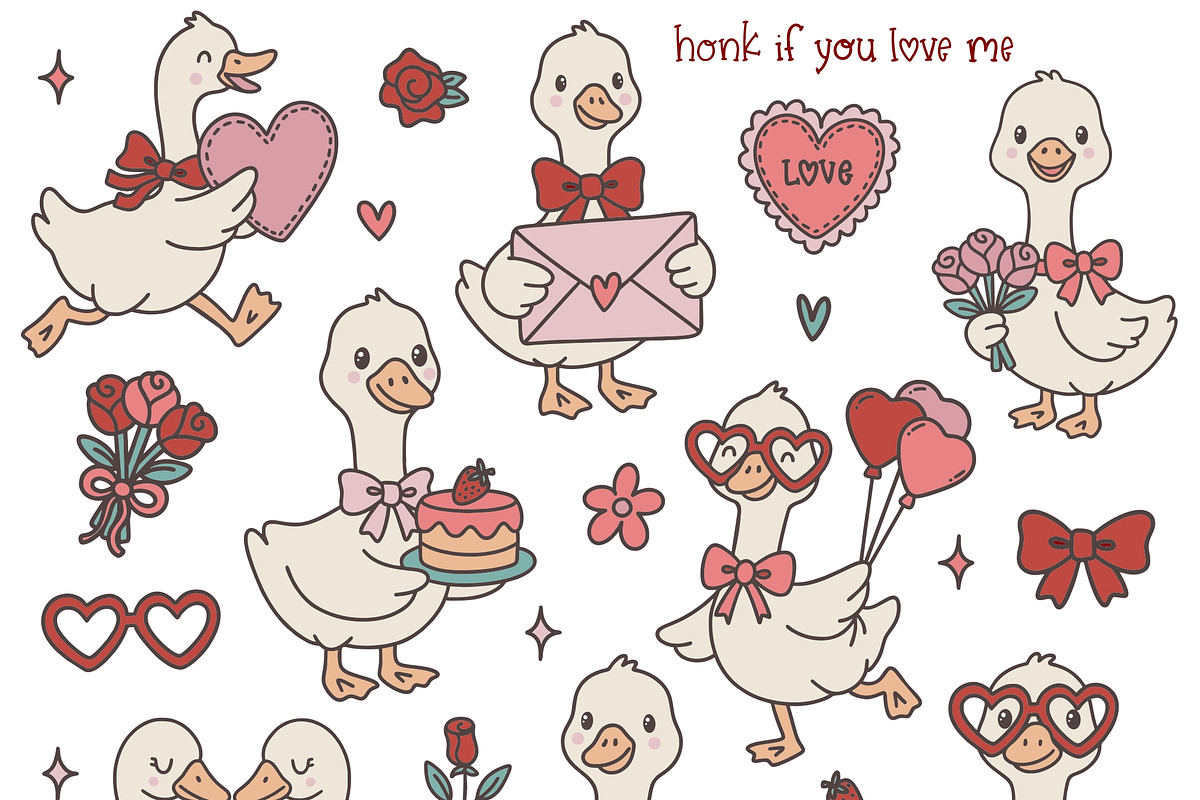 Valentine Geese PNG SVG Clipart, an Animal Illustration by Huckleberry Hearts (Photo 1 of 4)
