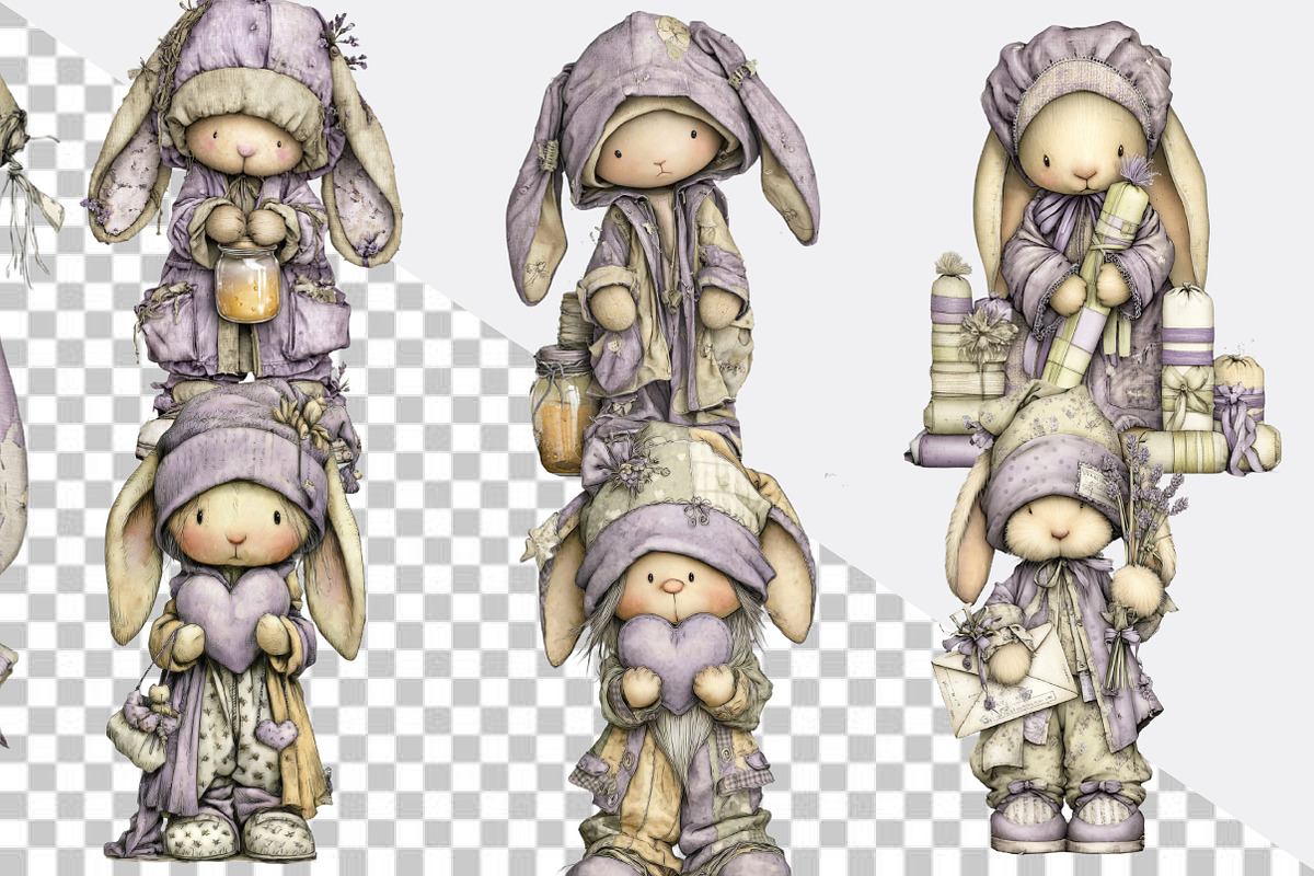 Bunny Gnome Watercolor Clipart, an Illustration by SVGArt (Photo 2 of 7)