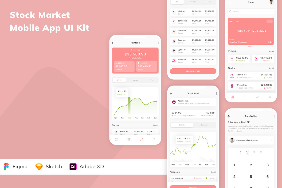 Stock Market Mobile App UI Kit, an UI Kit Template by Betush