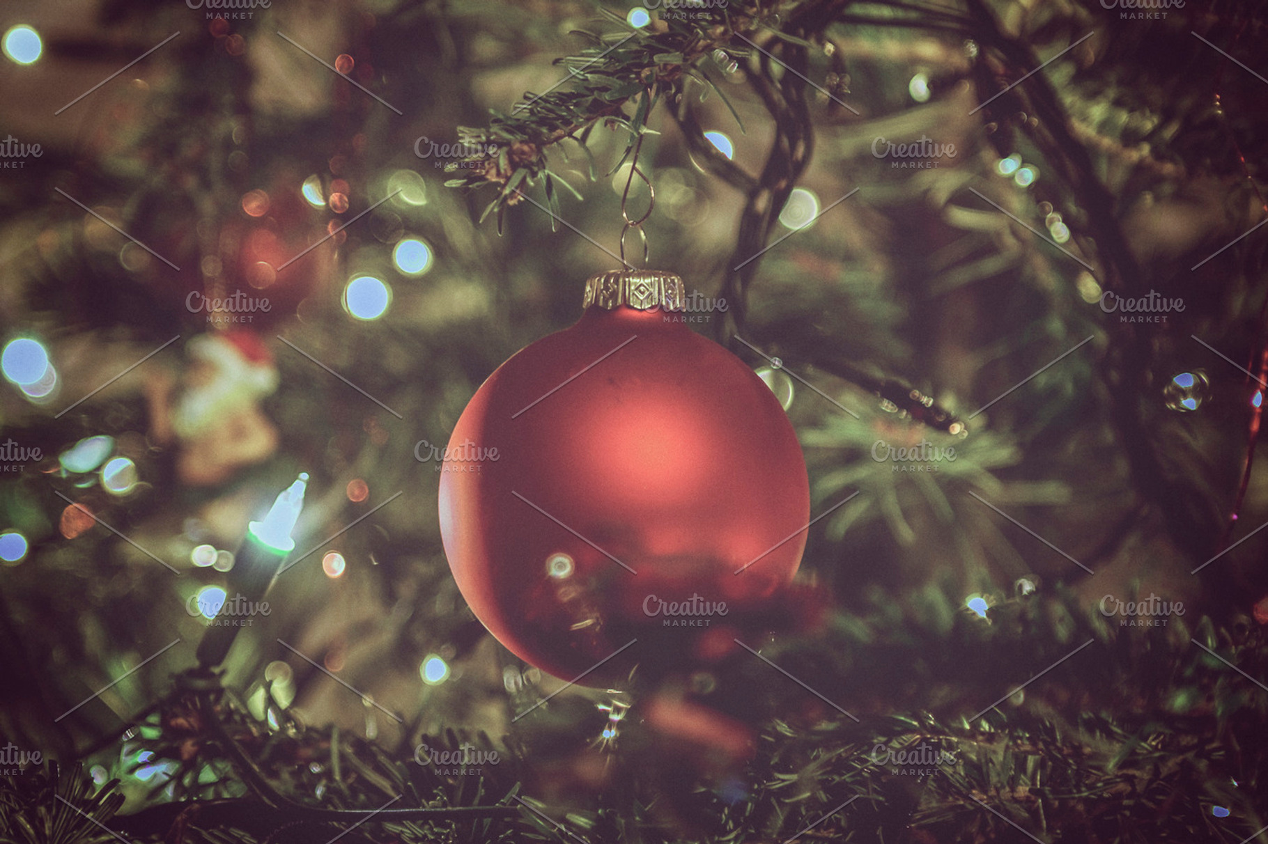 Christmas tree with red ball featuring abstract, background, and ball, a Holiday Photo by Patricia Hofmeester
