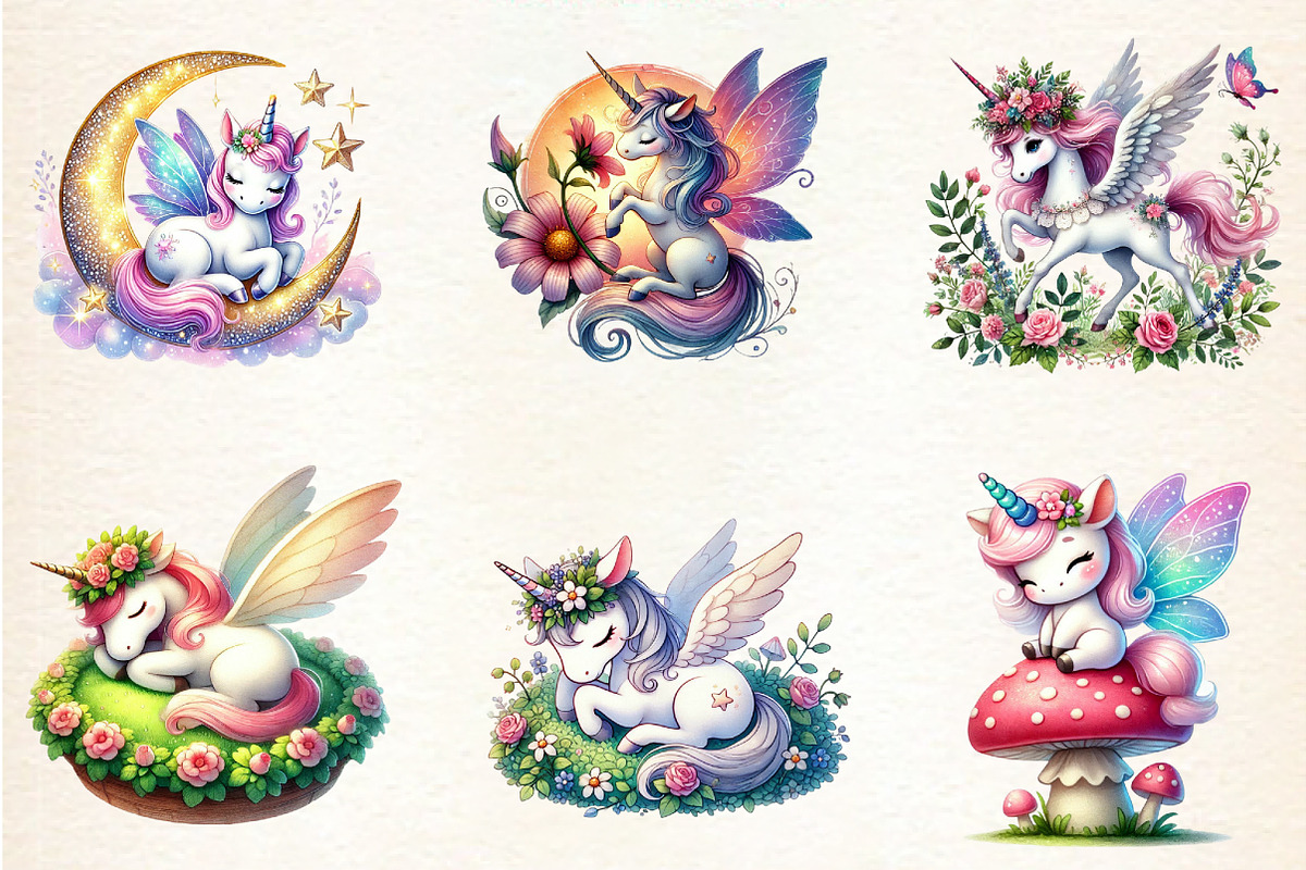 Cute Fairy Unicorn Sublimation Clipa, an Illustration by DreamArtGraphic (Photo 5 of 5)
