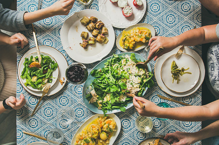 Mediterranean style dinner and human stock photo containing mediterranean and, a Food & Drink Photo by Foxys