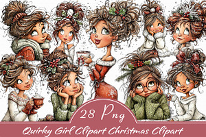 Quirky Girl Clipart Christmas Clipar, an Illustration by Libby Wishes
