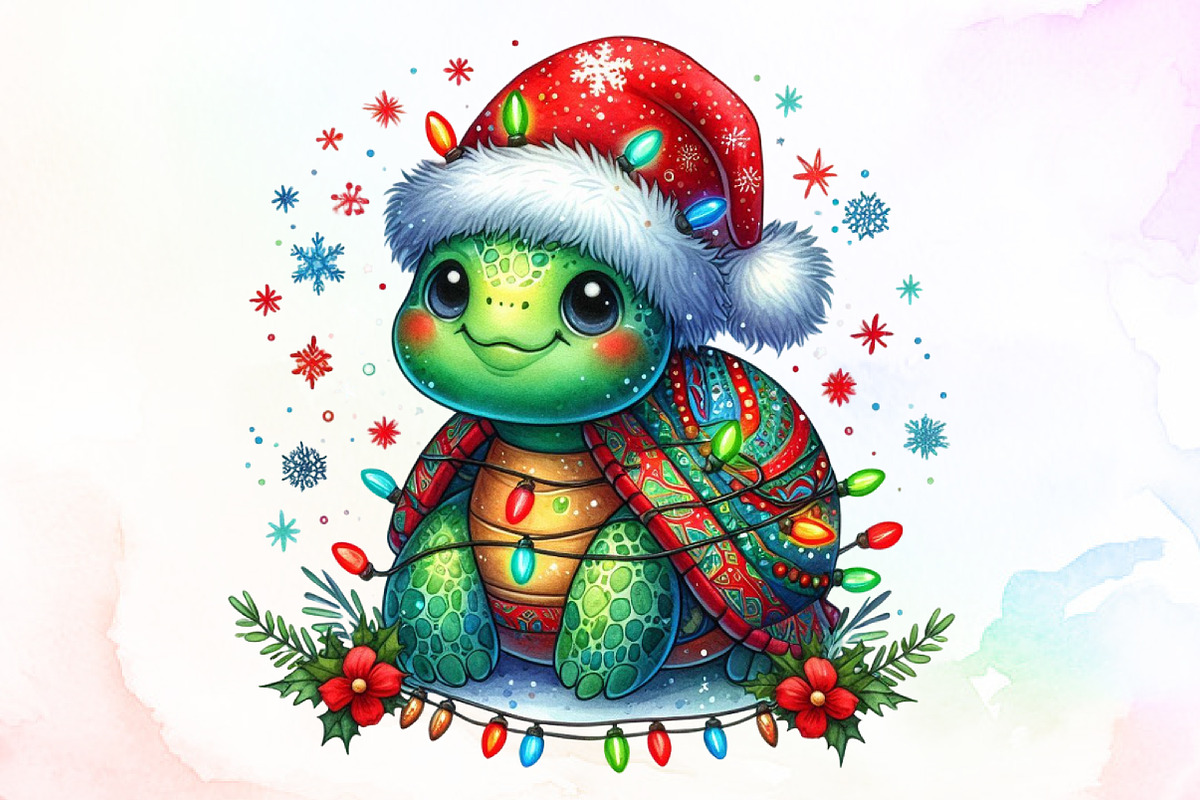 Watercolor Christmas Turtle Clipart, an Illustration by Sublimation Artist (Photo 1 of 9)