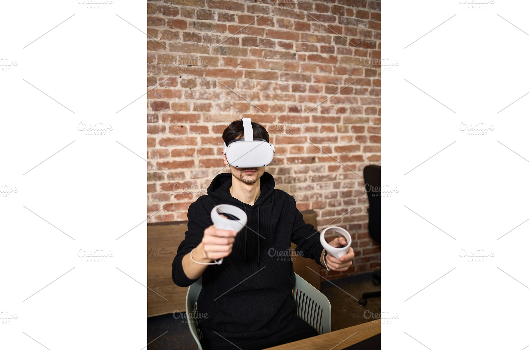 Person immersed in virtual reality, a Technology Photo by wip3out