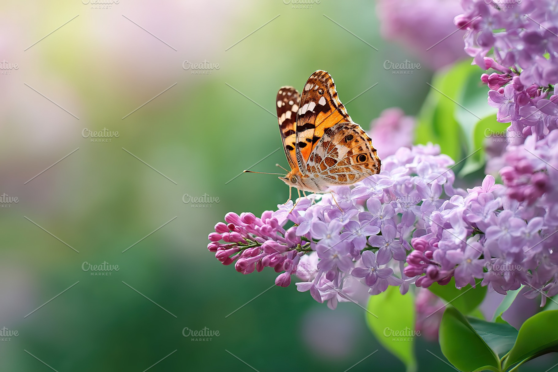 Butterfly perched on lilac flowers during a sunny spring day, a Nature Photo by AlyaAnd