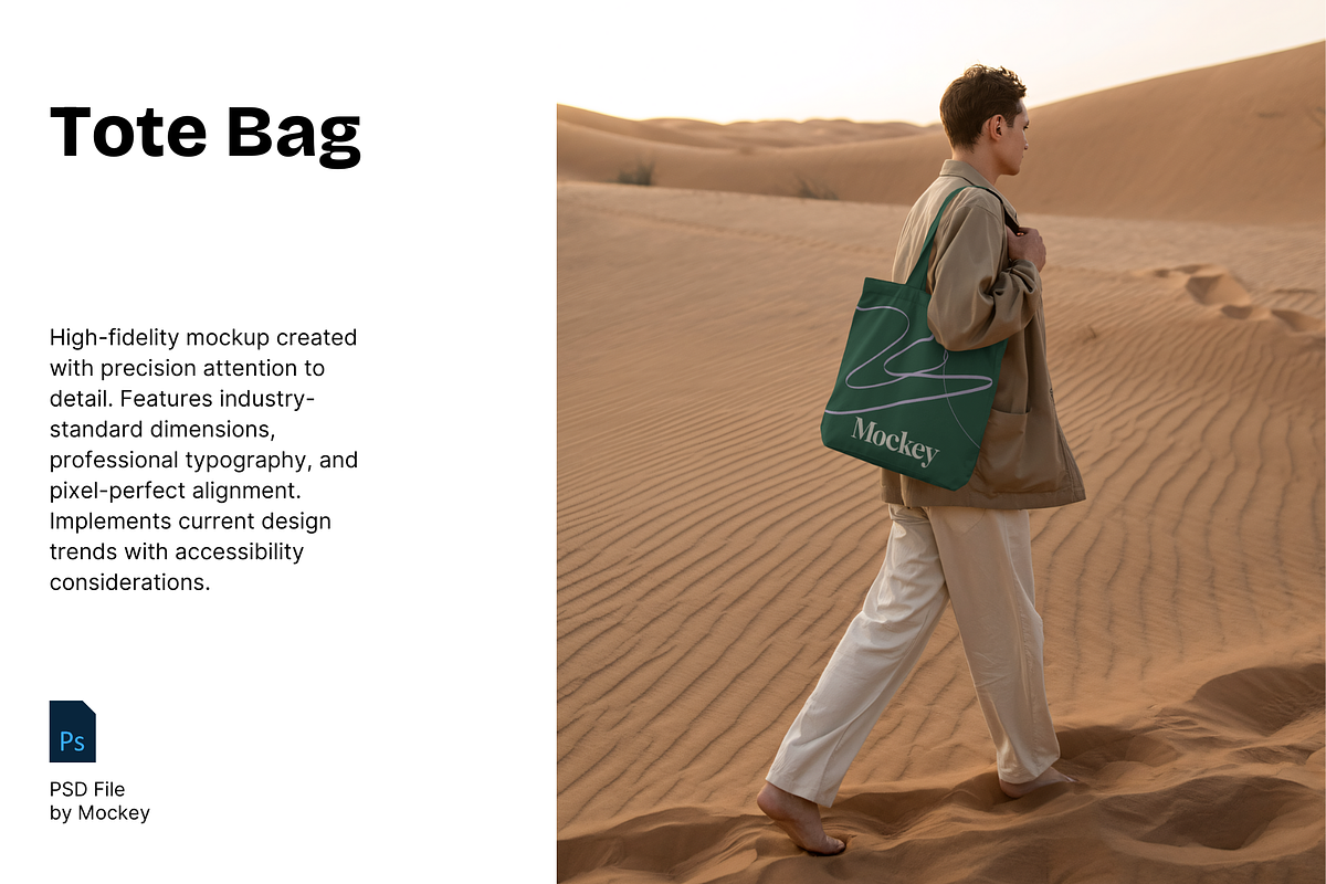 Desert Walk Lifestyle ToteBag Mockup, a Merchandise Mockup by mockeyai (Photo 1 of 3)