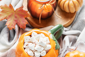Hot chocolate mug with marshmallows for cozy autumn, a Food & Drink Photo by Olena Rudo