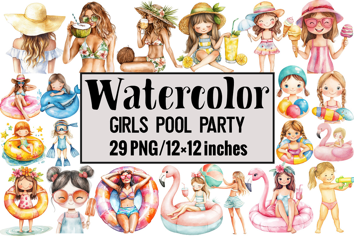 Girls Pool Party, an Illustration by Design Market (Photo 1 of 3)