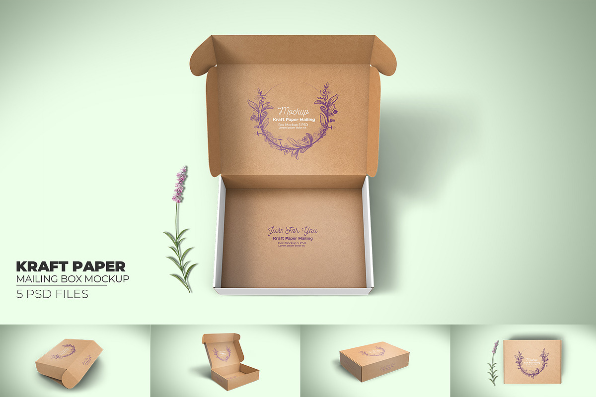 Kraft Paper Mailing Box Mockup, a Packaging Mockup by Sheikhadesign (Photo 1 of 10)