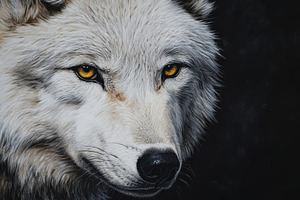Close up of a white wolf displaying, a Photo by Pavel_design