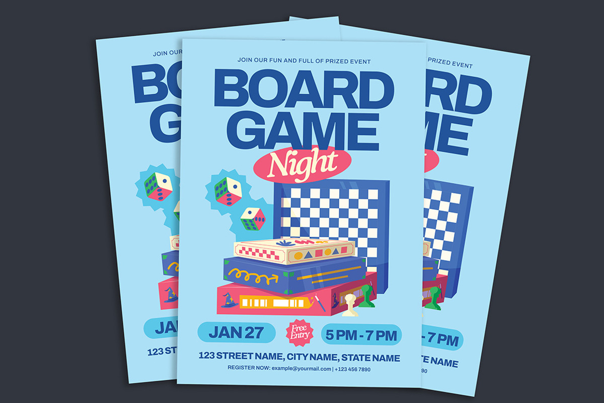 Board Game Night Event Flyer, a Flyer Template by Gumico Studio. (Photo 3 of 3)