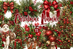 Watercolor Christmas Llamas Clipart, a Seasonal Illustration by Designworld