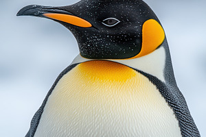 King Penguin Portrait Snowy Day Anta, an Animal Photo by Pixeness Studio