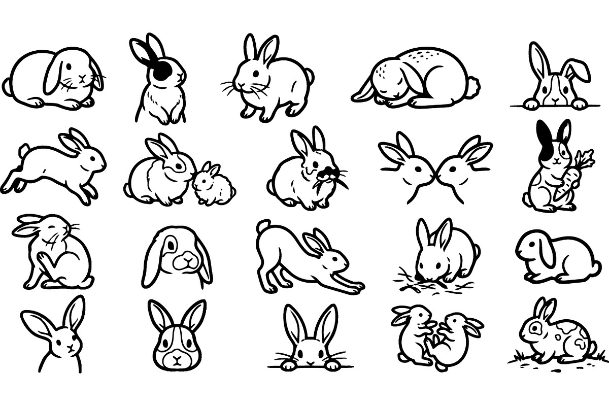 Cute Bunny Outline Clipart Set, an Illustration by designvectx (Photo 2 of 3)