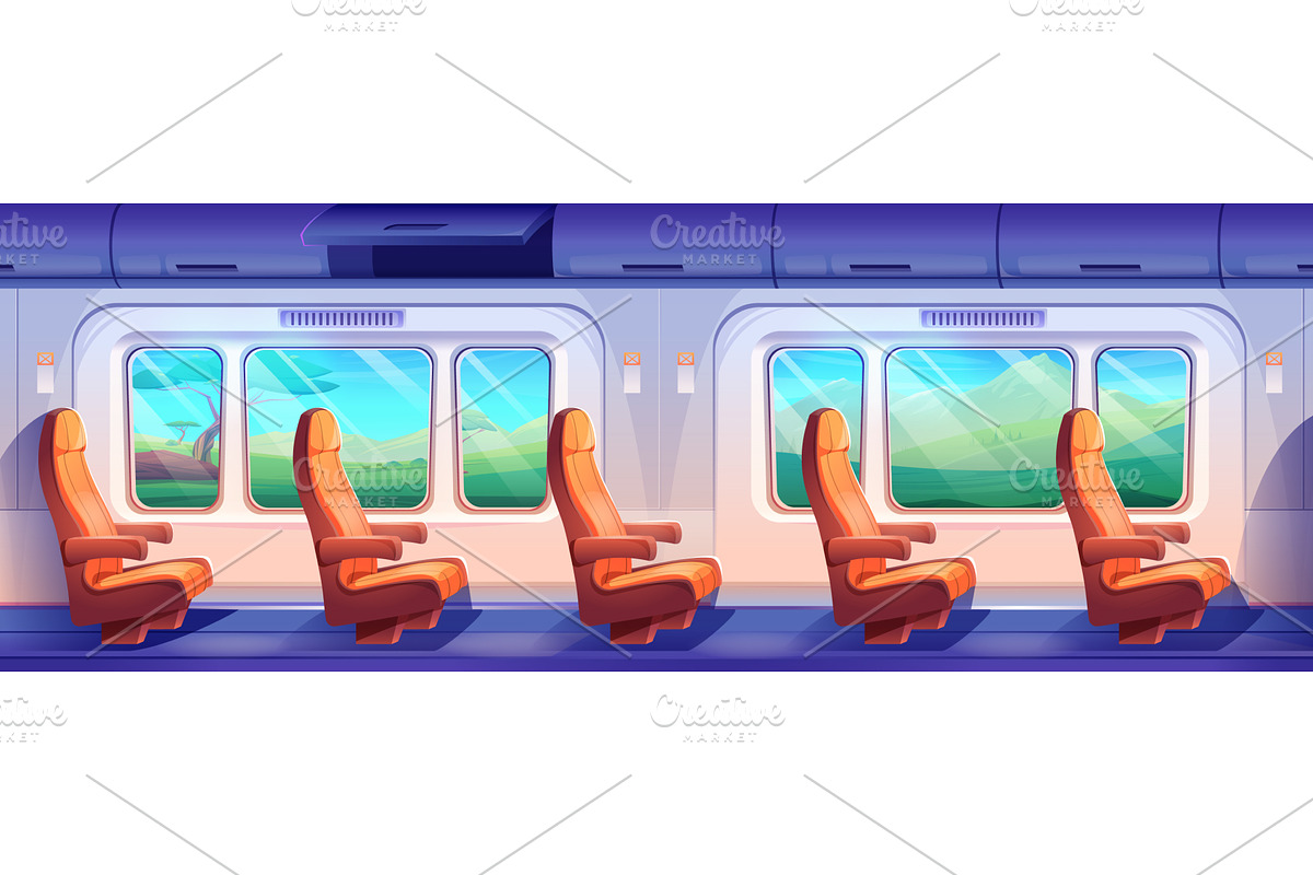 Cartoon train interior with orange, a Transportation Illustration by art PVP - market