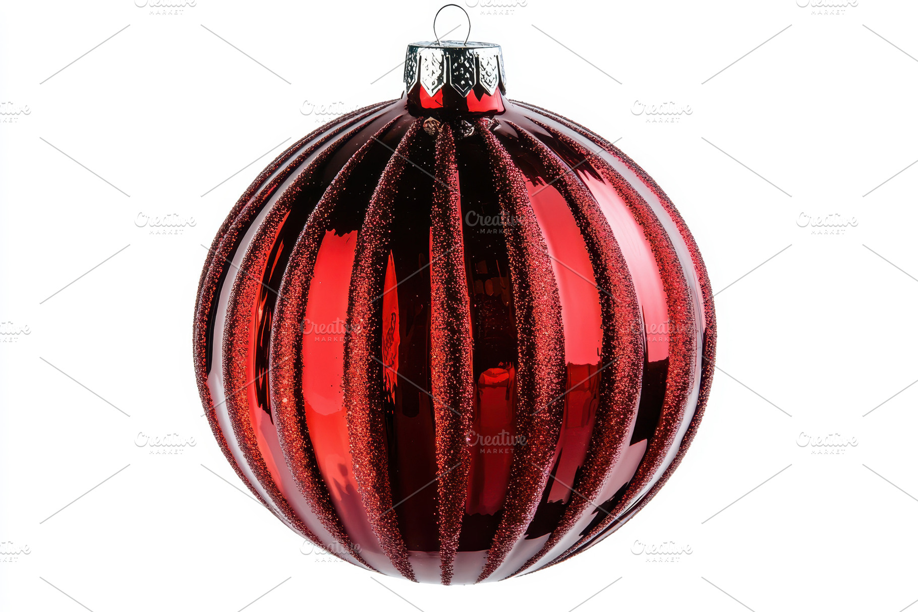 Bright red glitter ornament hanging, a Photo by Tanuart
