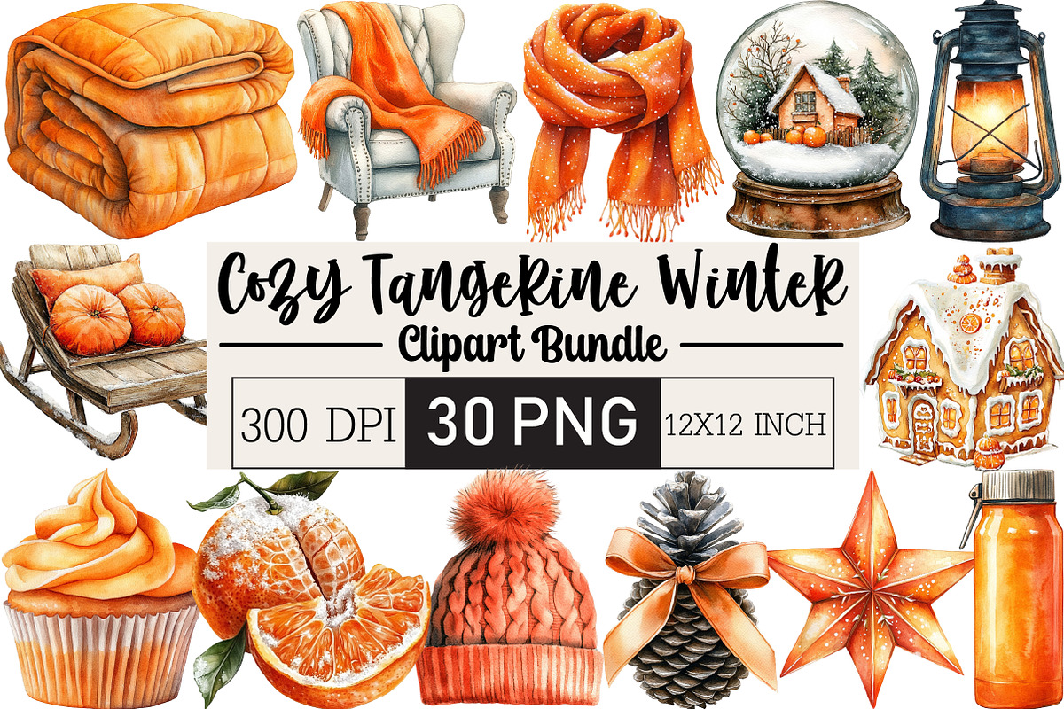 Cozy Tangerine Winter Clipart, an Illustration by Black Bird Studio (Photo 1 of 6)