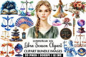 Watercolor Libra Season Clipart, an Illustration by Craft Nest