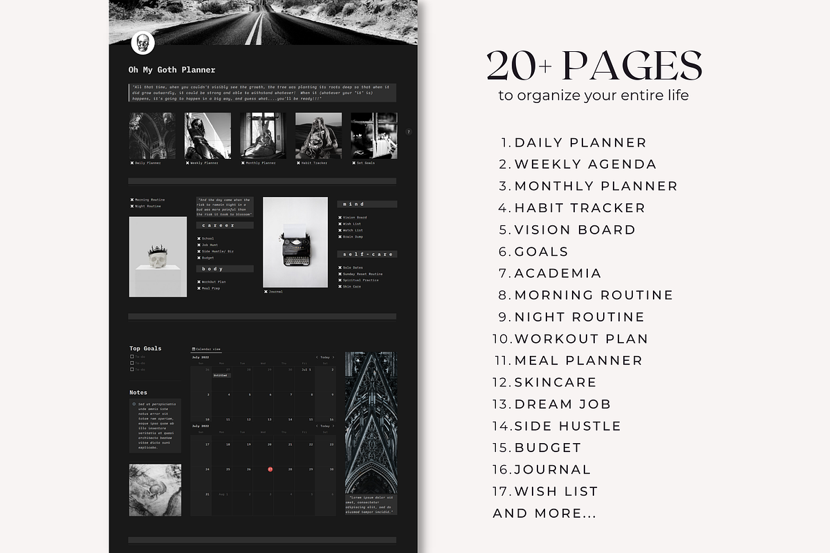 Dark Mode Notion Planner Template, a Templates & Theme by AestheticOrganizer (Photo 2 of 9)