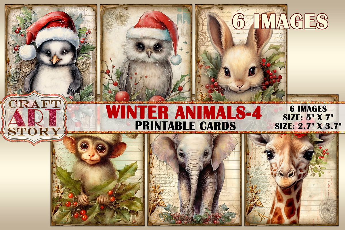 Vintage Christmas animals-4 picture, a Seasonal Illustration by CraftArtStory (Photo 1 of 4)