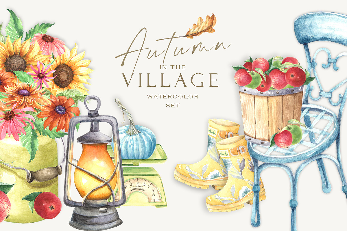 Watercolor Autumn in the Village, an Illustration by GevelStudio (Photo 1 of 9)