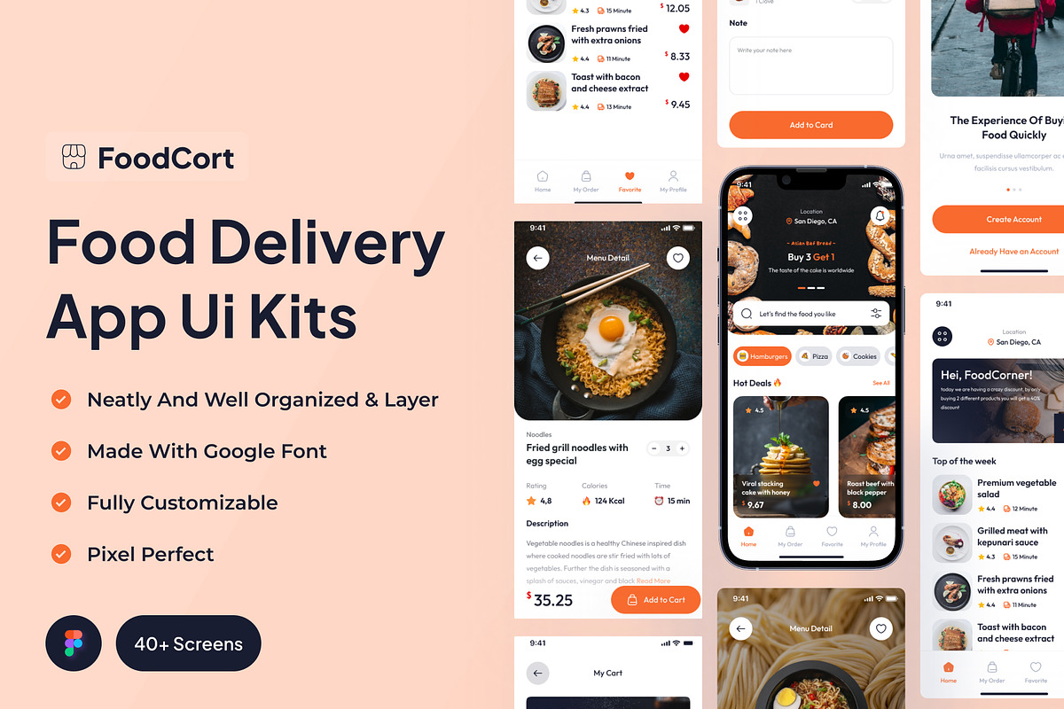 FoodCort - Food Delivery App Ui Kits, an UI Kit Template by Minialis (Photo 1 of 6)