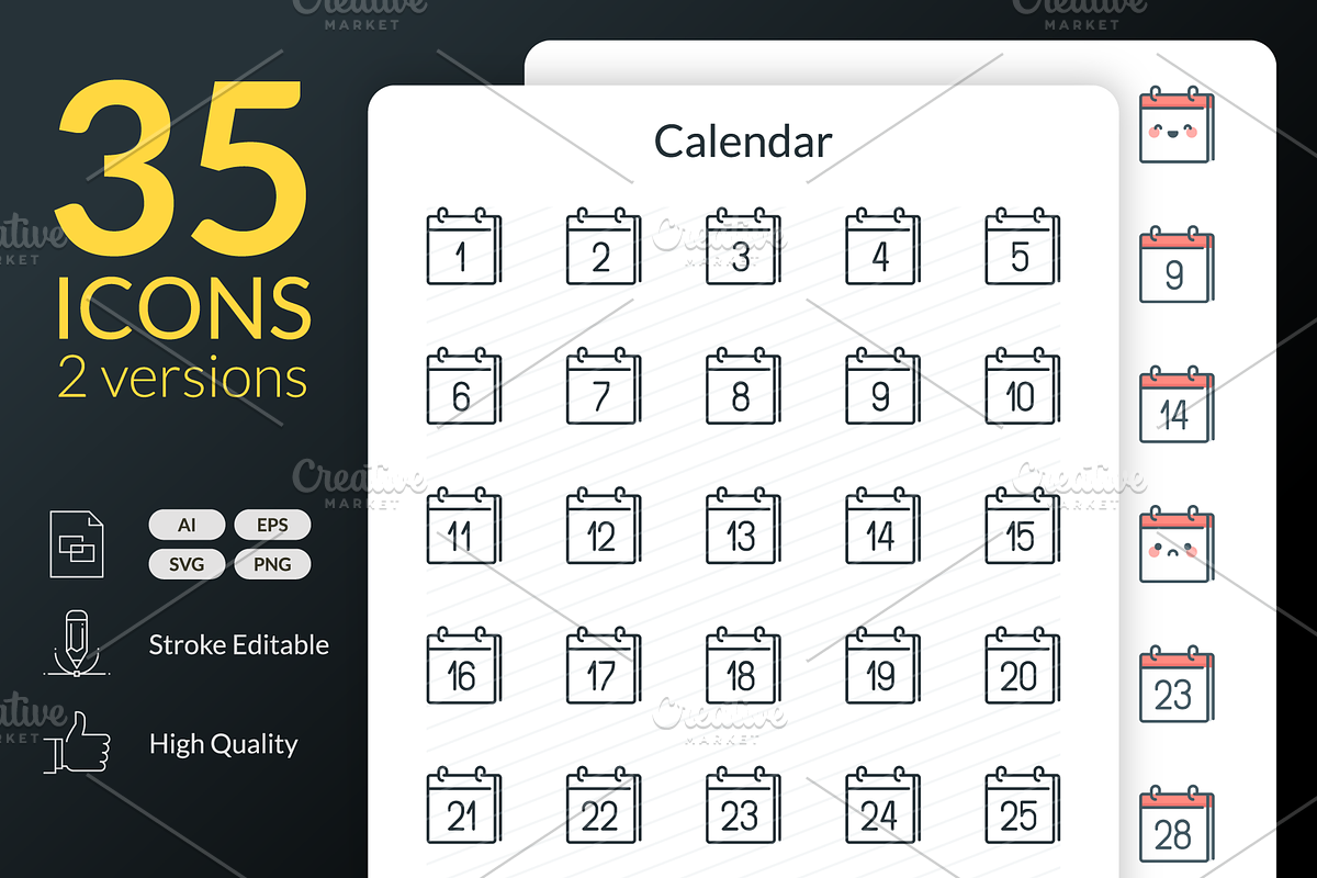 Calendar Icons, an Outline Icon by Kalash (Photo 1 of 2)
