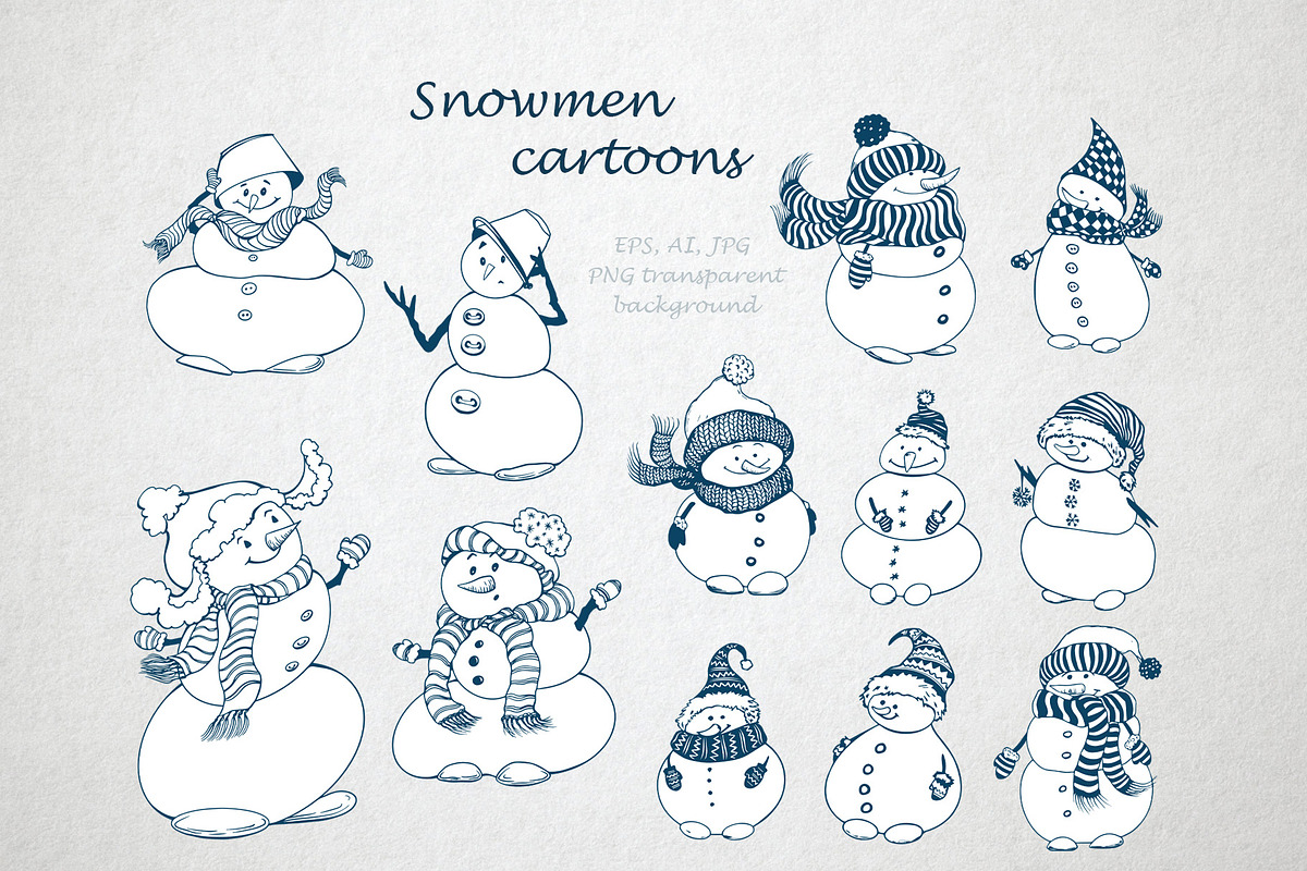 Christmas Snowmen ClipArt Collection, an Object Graphic by Jeanna Draw (Photo 1 of 14)