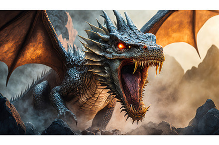 A roaring dragon with glowing orange