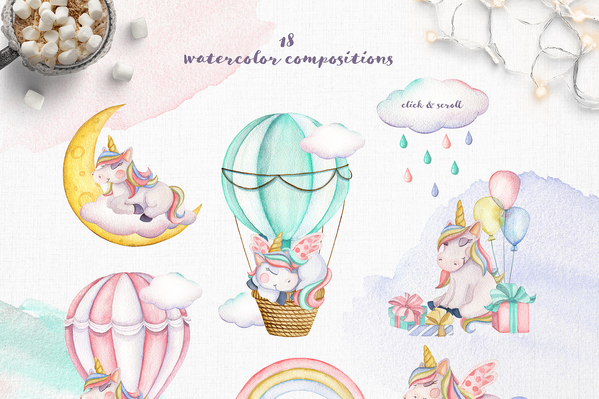 Unicorns. Watercolor set, an Animal Illustration by JuliaBadeeva (Photo 2 of 11)