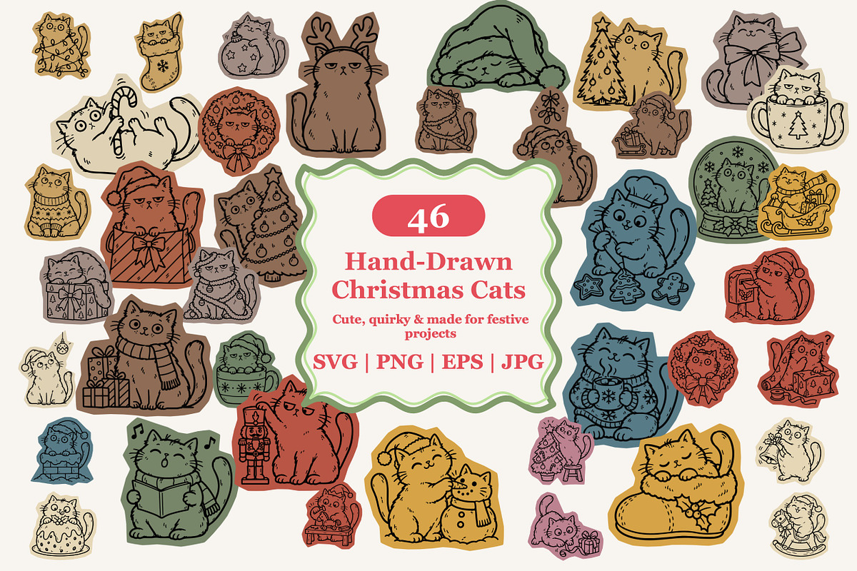 46 Christmas Cat Illustrations, an Animal Illustration by designvectx (Photo 1 of 6)
