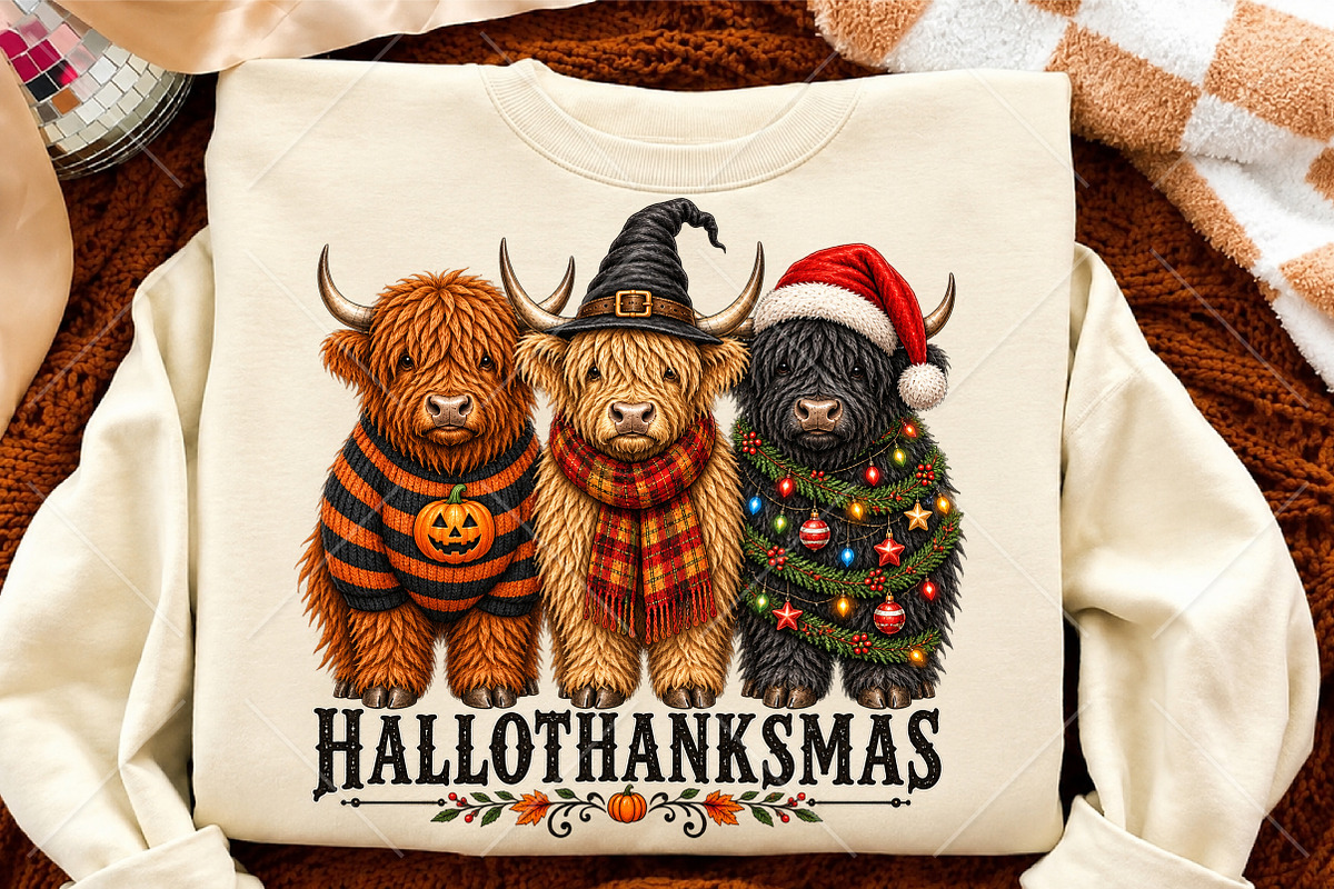 Hallothanksmas Highland Cow PNG, a Seasonal Illustration by Canvas Craft (Photo 4 of 6)