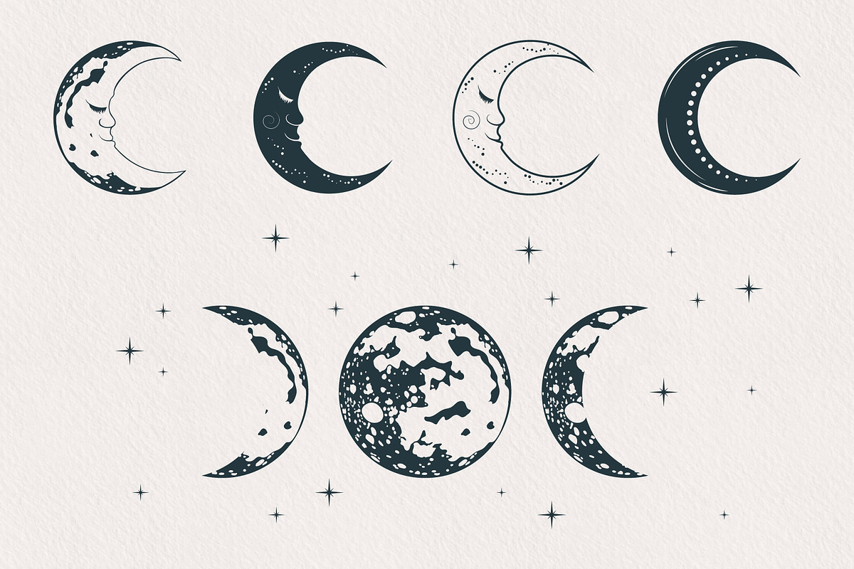 Hand drawn Mystical Sun & Moon Set, an Illustration by KirillsWorkshop (Photo 10 of 11)