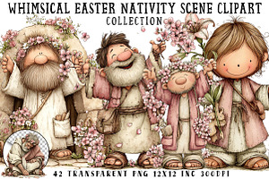 Whimsical Easter Nativity Scene Clip, an Illustration by OK Design