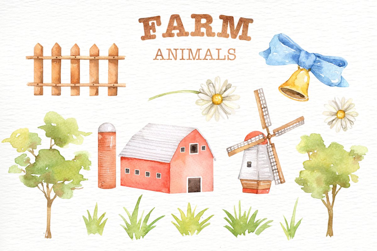 Farm Animals Watercolor clipart, an Animal Illustration by everysunsun (Photo 3 of 6)