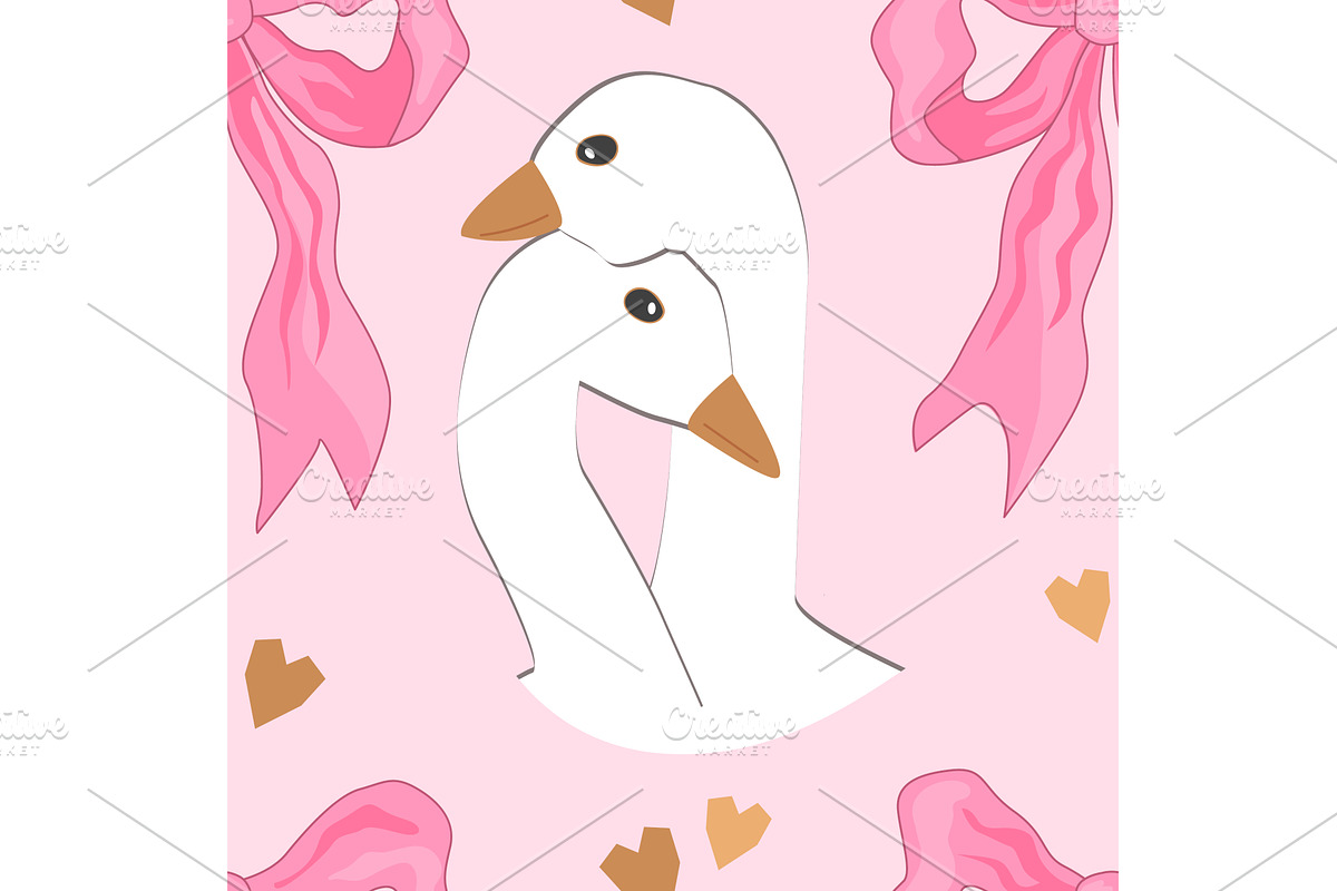 Bows and Goose in love cute seamless, an Animal Illustration by Toltemara